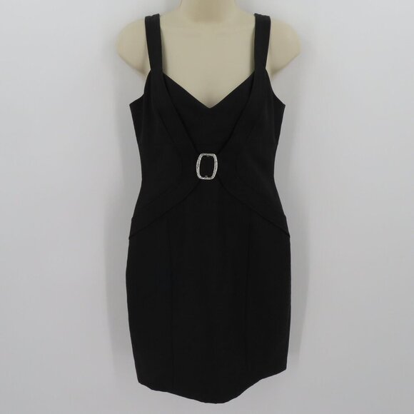 David Meister Womens 2 Black V Neck Sleeveless Sheath Cocktail Dress Rhinestone - Picture 9 of 10